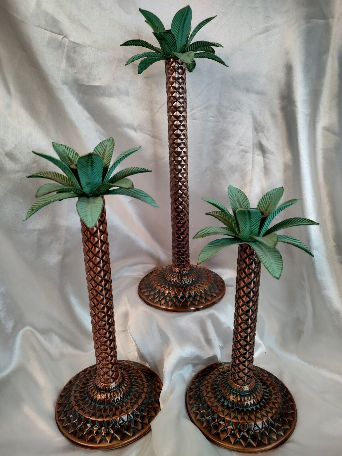 Rare set of 3 Holywood tropical palm tree candle holders 10