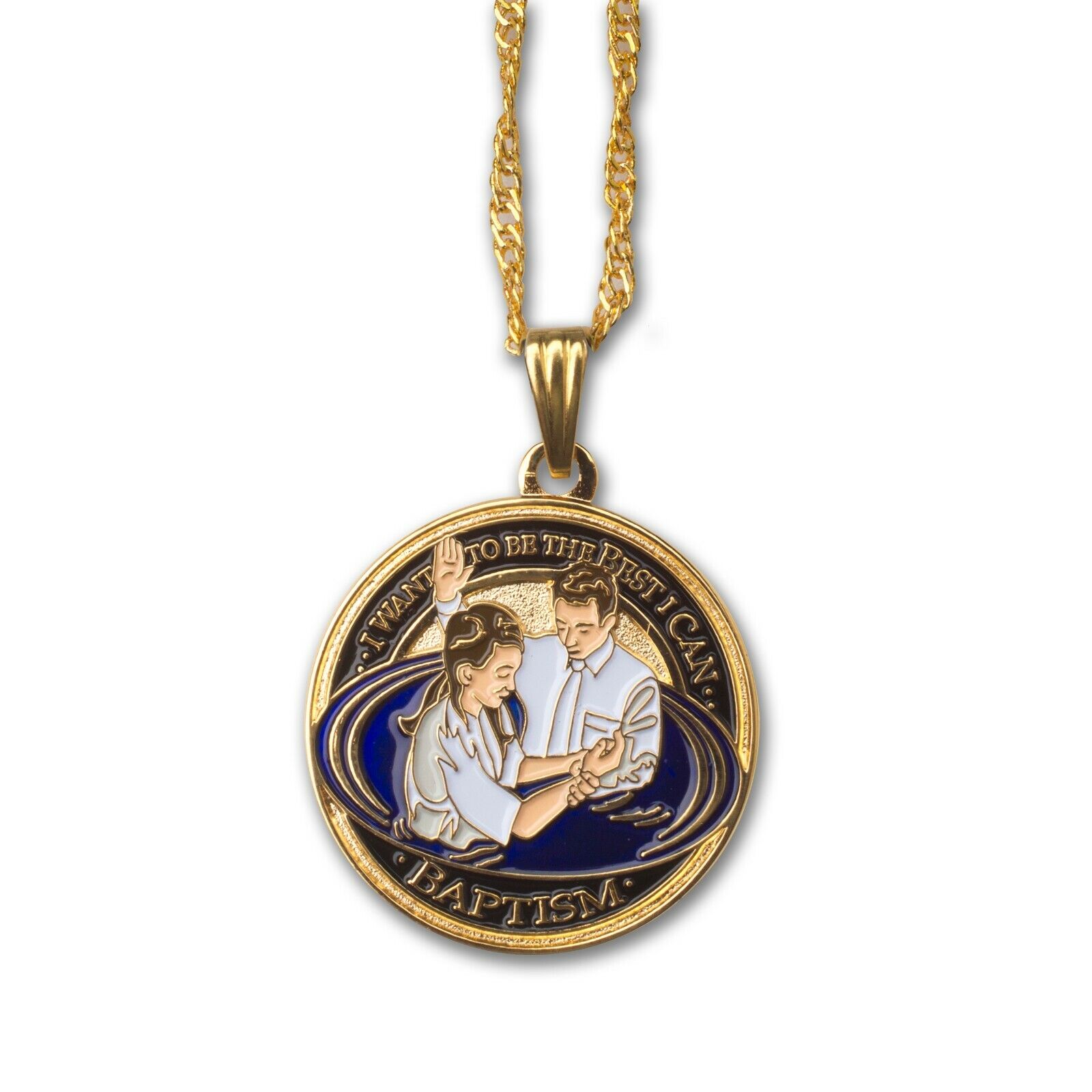 Girls Baptism Round Pendant Necklace with (Gold tone) chain