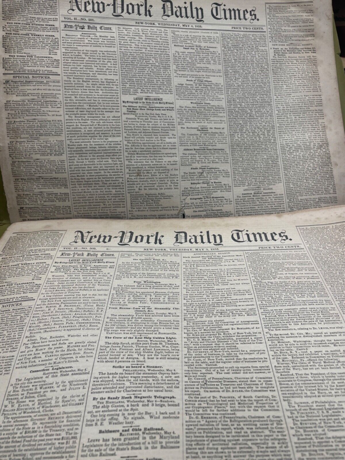 New York Daily Times 7 issues may 4 - 7th, may 8, may 25, 26 1853