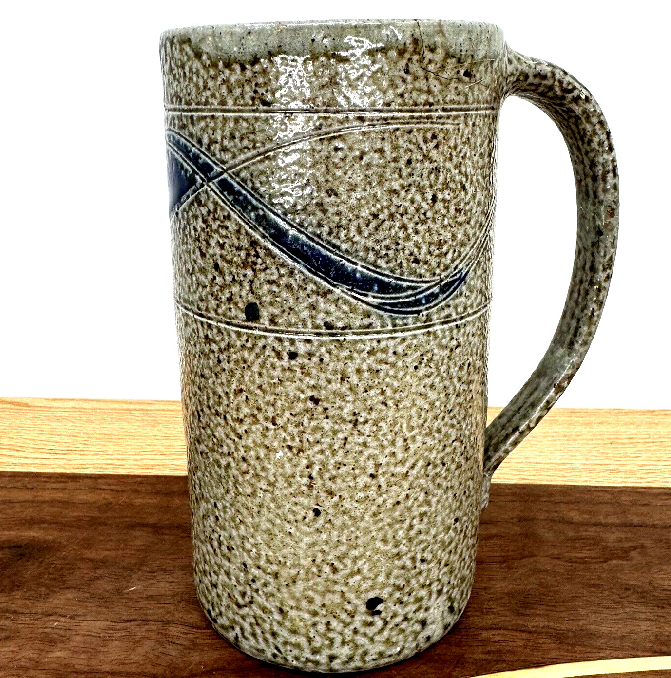 Salt Glaze Jugtown Ware Cider Tankard Vase Wave Design With Handle 7 Inch
