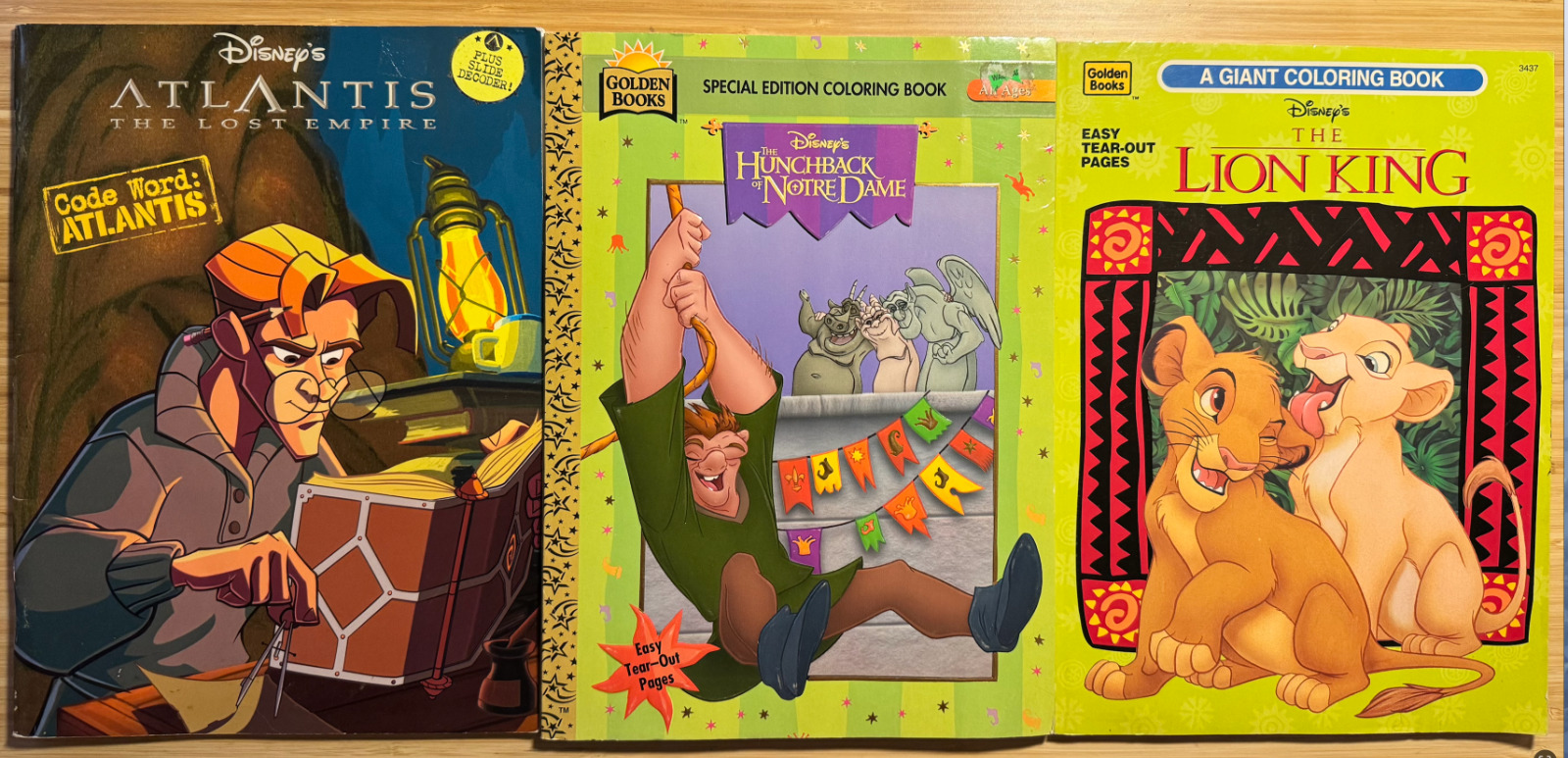 RARE Disney Vintage UNUSED Coloring Books Lot Lion King Hunchback Atlantis