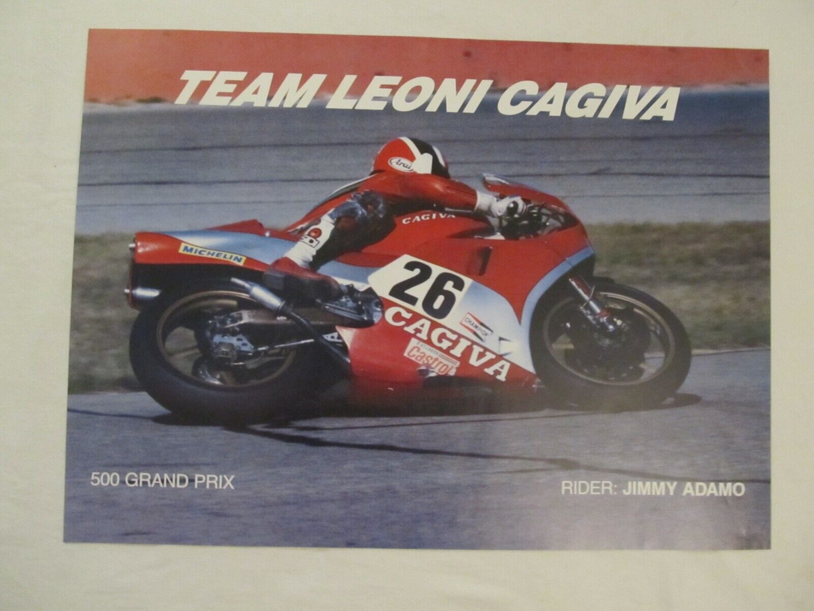 Vintage 1980\'s Team Leoni Cagiva 500 GP Jimmy Adamo Motorcycle Racing Poster