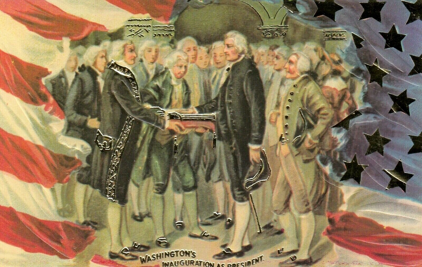 Reproduction  Patriotic  Postcard WASHINGTON'S INAUGURATION AS PRESIDENT  