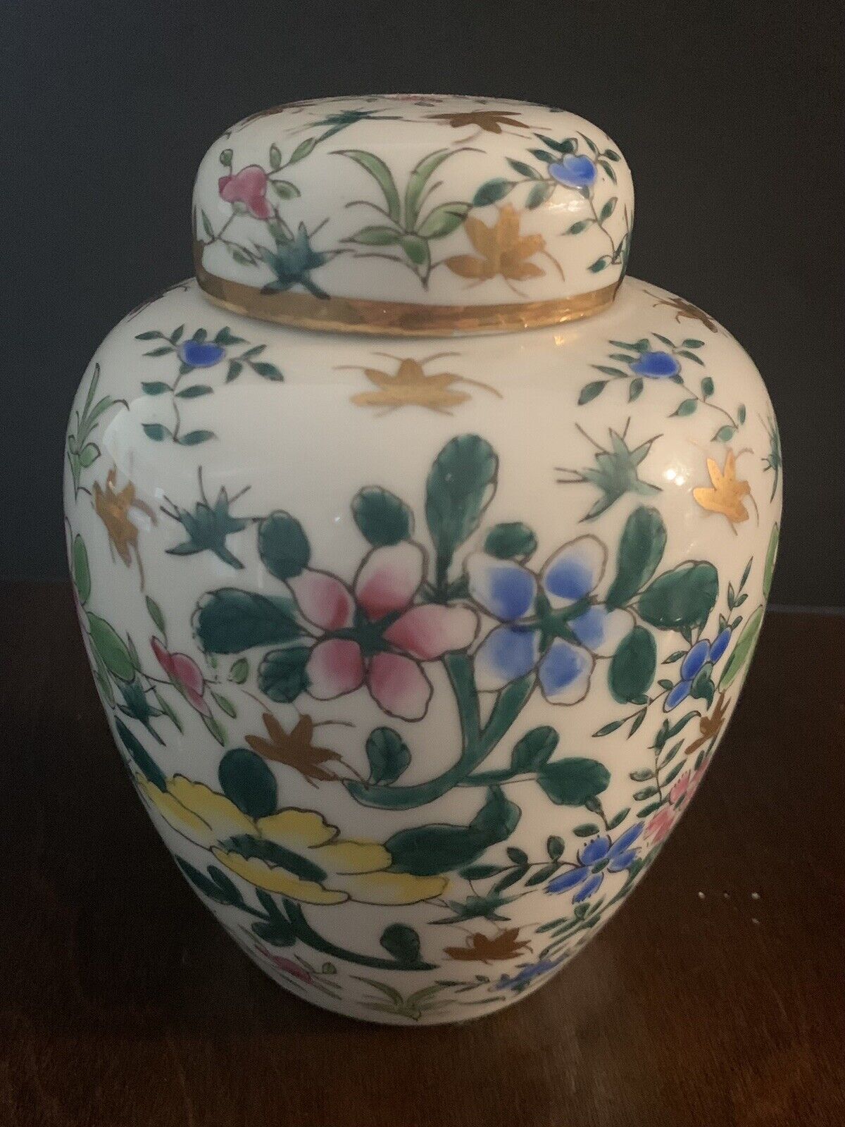 Vintage Andrea by Sadek Colorful Floral Ginger Jar w/Lid