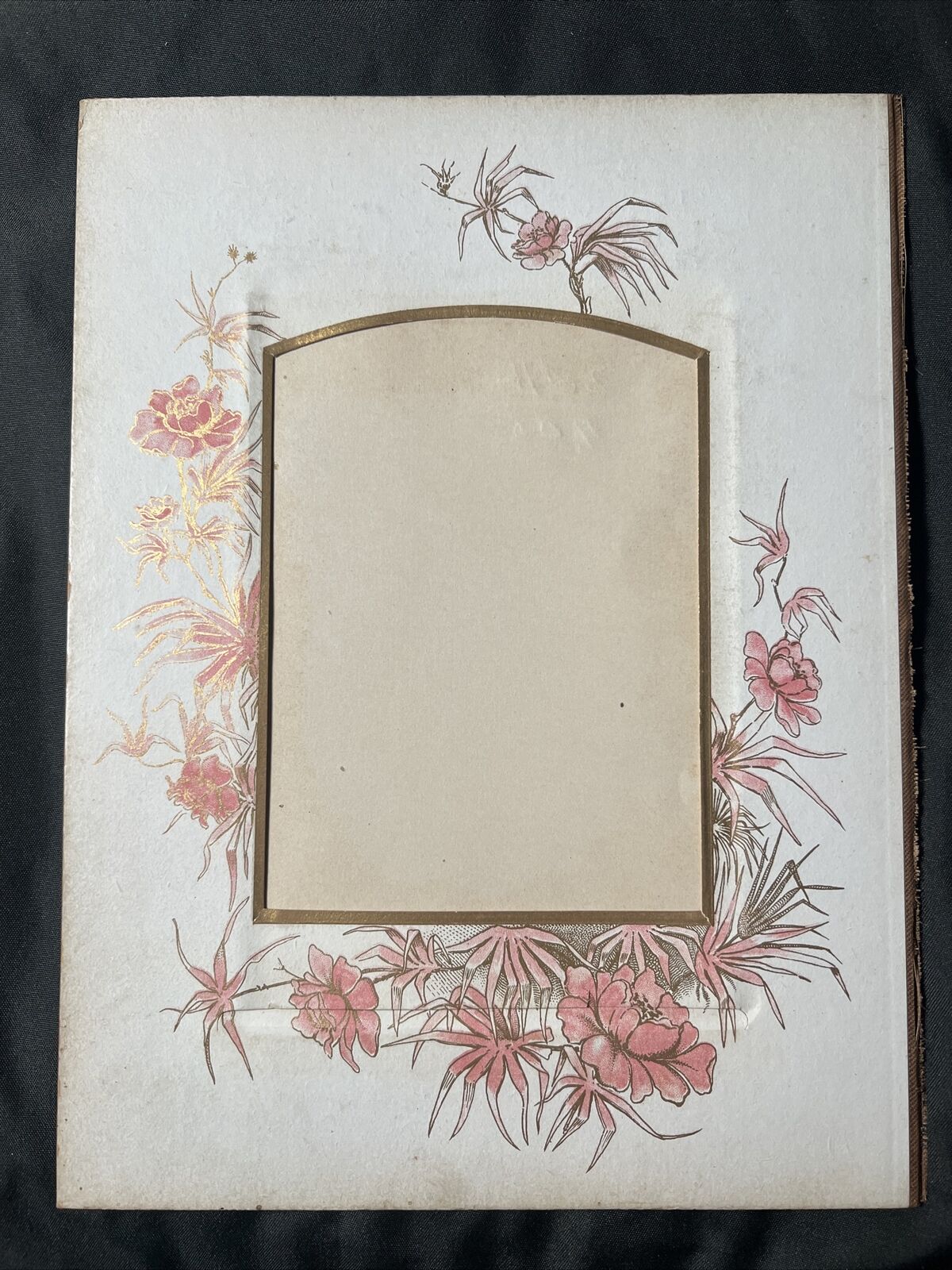 1880s Cabinet Card Album Page HTF Ornate Pink Floral for Framing Antique Photos