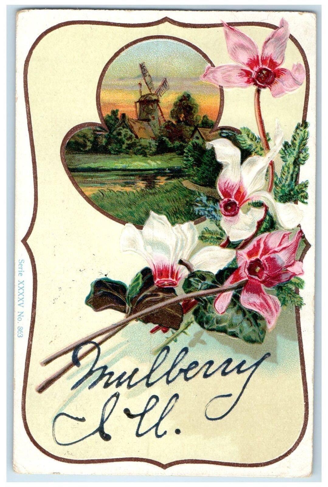 c1910\'s Flowers River Water Wheel Mulberry Illinois IL Correspondence Postcard