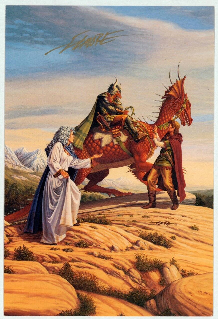 Signed Larry Elmore 1995 AD&D TSR D&D FPG Art Colossal Card #34 - Dragon & Rider