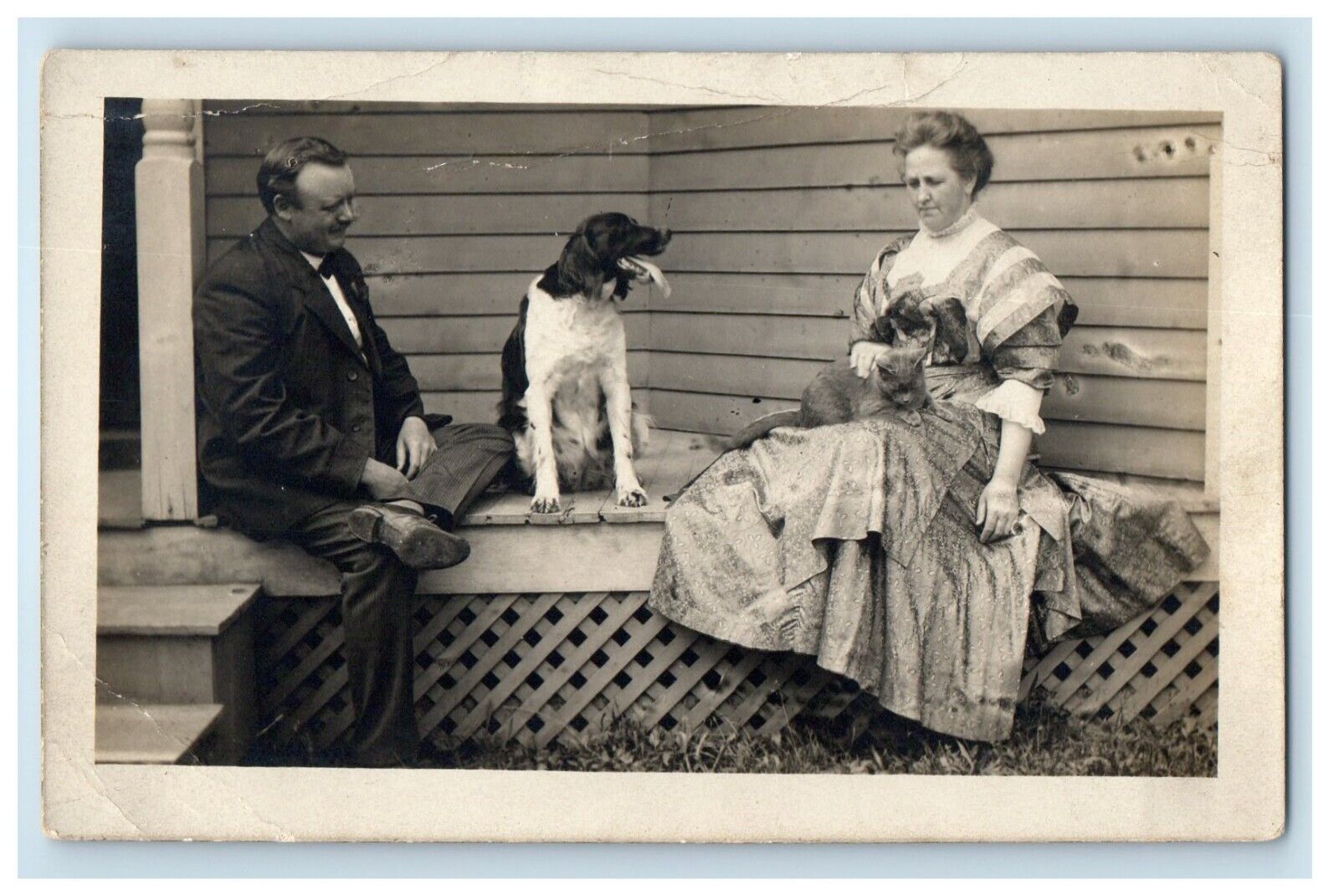 c1910\'s Johnson Family Cat Dog Manchester St. Morris Hill IN RPPC Photo Postcard