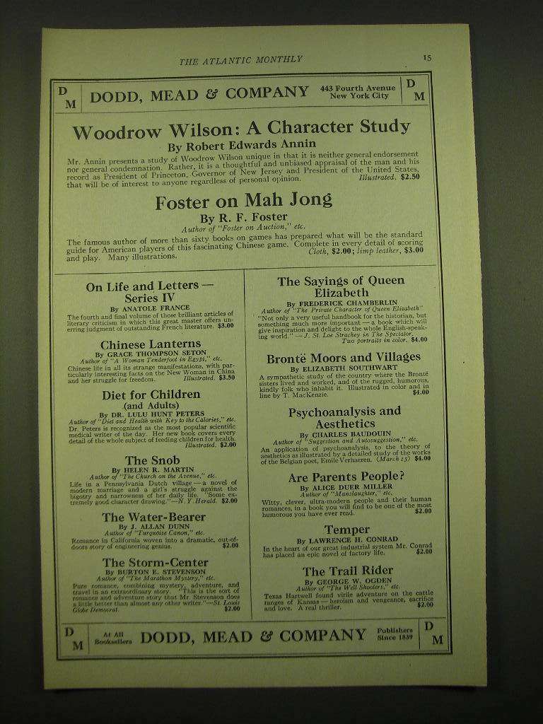 1924 Dodd, Mead & Company Ad - Woodrow Wilson: A Character Study