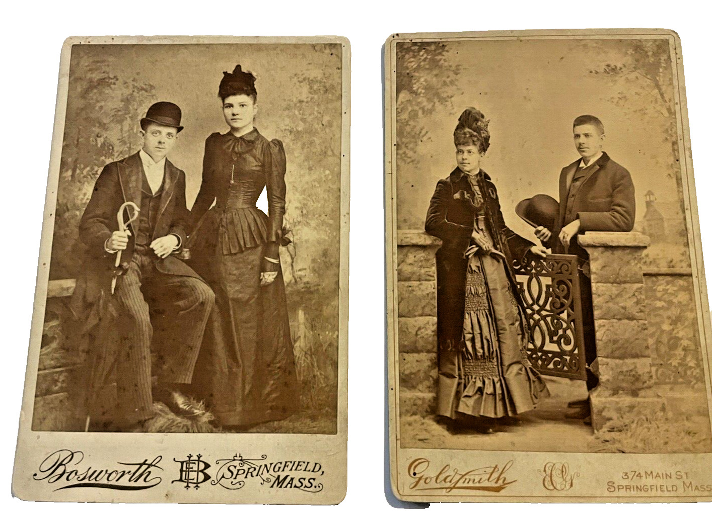 Photos 2 Antique Cabinet Cards Couples Springfield Mass MA Pictures Photographs
