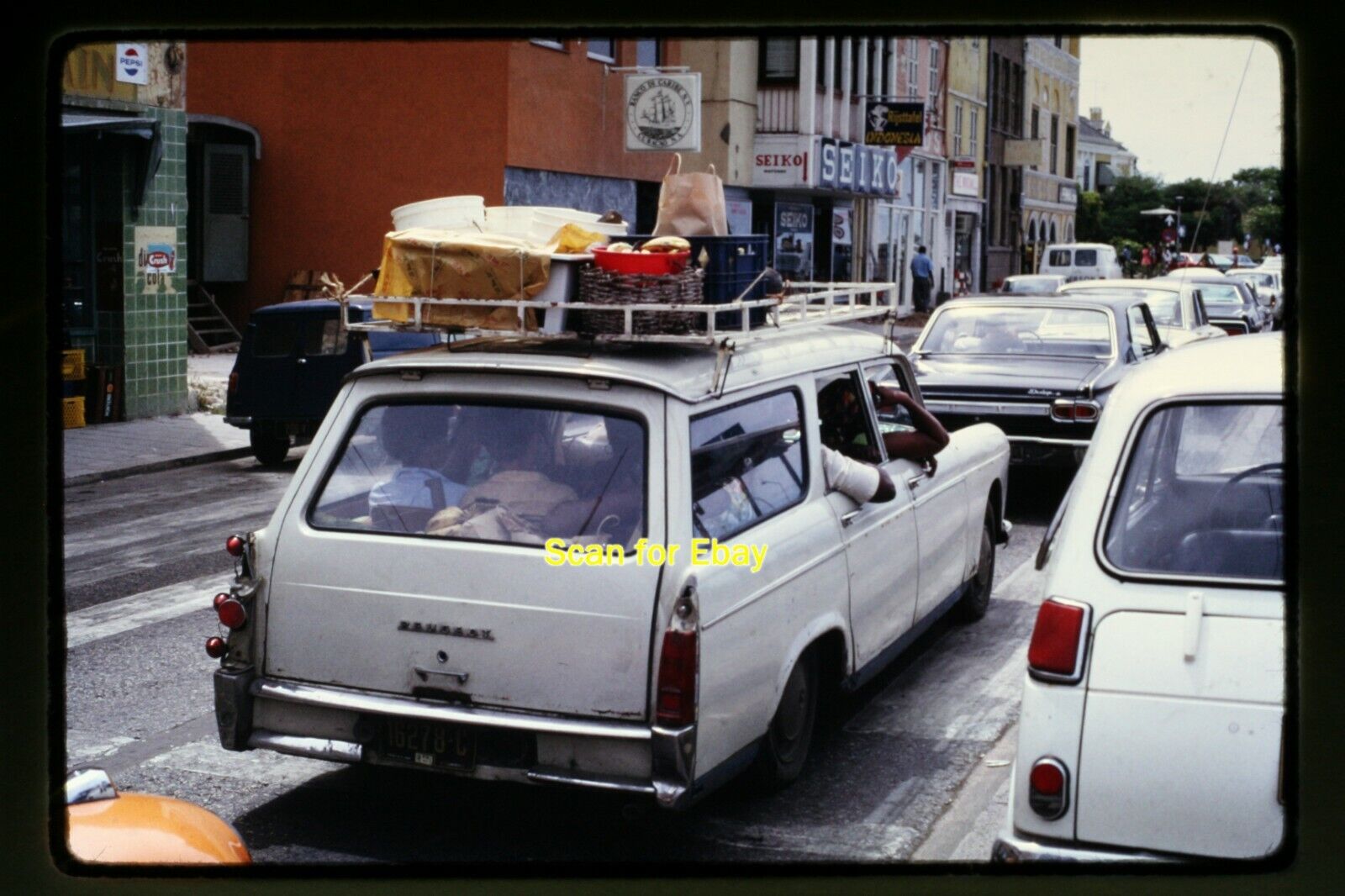 Peugeot Station Wagon Car in Curacao in 1973, Original Slide aa 4-22a