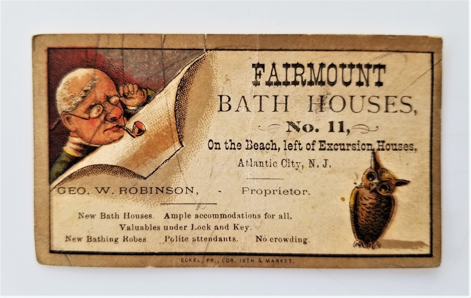 antique FAIRMOUNT BATH HOUSES atlantic city nj Geo W ROBINSON proprietor AD CARD
