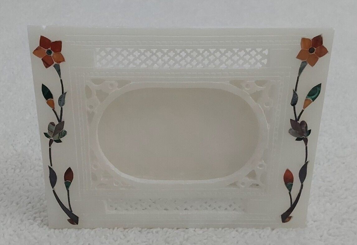 Marble Photo Picture Frame Inlay Pietra Dura Standing Floral Delicate Gift 