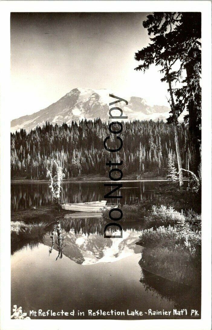 c1940s Reflection Lake Mt. Rainier Park Washington Vintage Real Photo Postcard