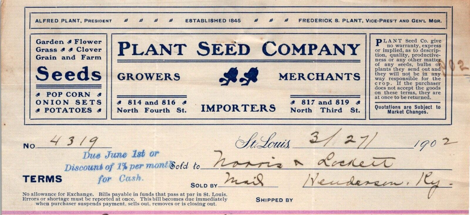 1902 Plant Seed Company Growers Merchants Importers Garden Flower Grass Clover