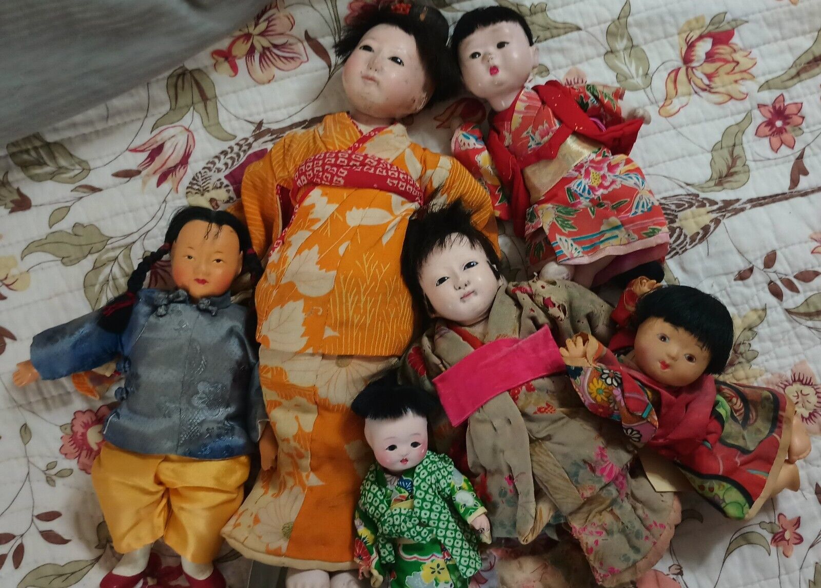 Ichimatsu TLC Doll Lot Of 6 Japanese Vtg Gofun Maiko Child Silk Kimono Doll