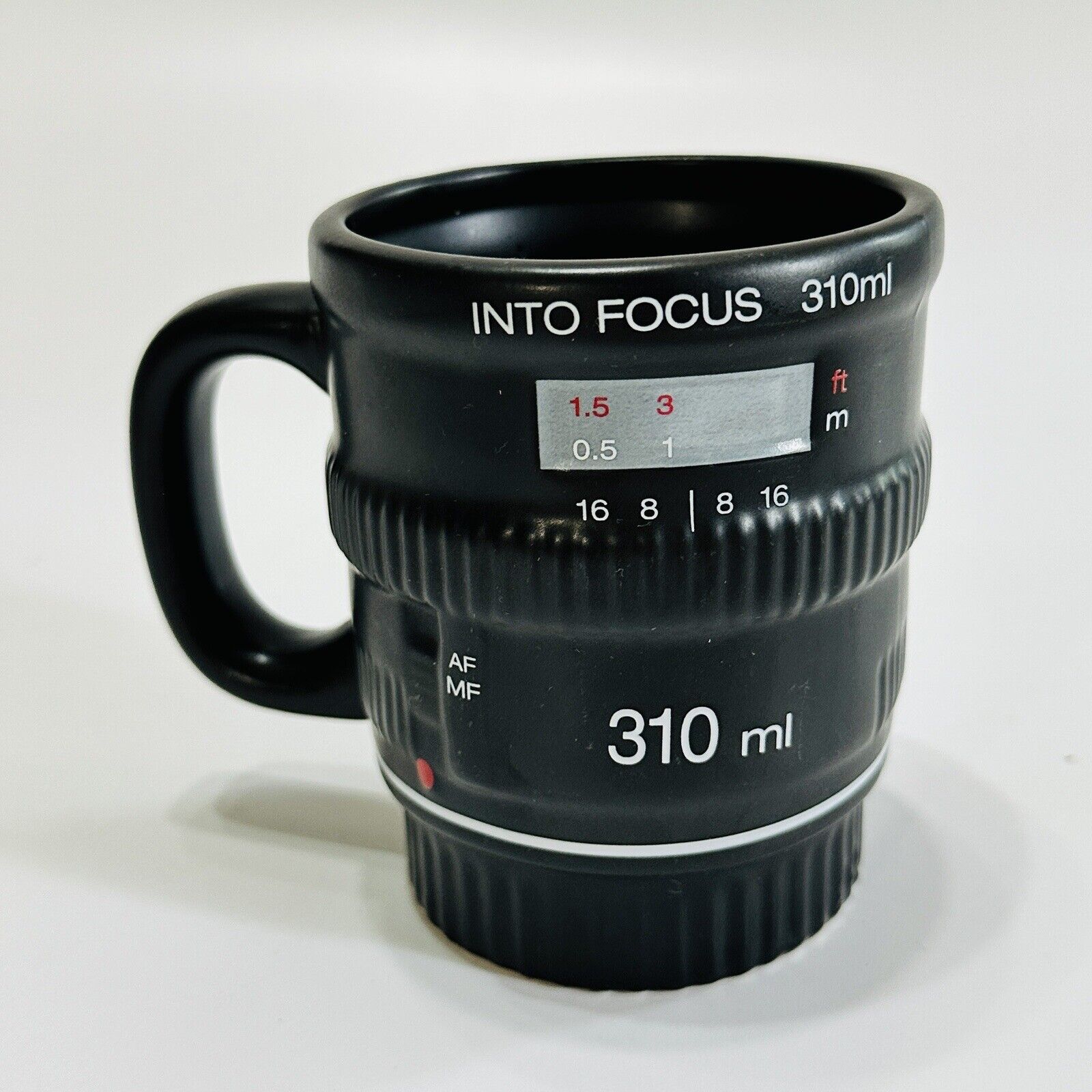 Bitten 11 oz. Into Focus 3D Camera Lens Black Ceramic Coffee Mug Cup No Lid