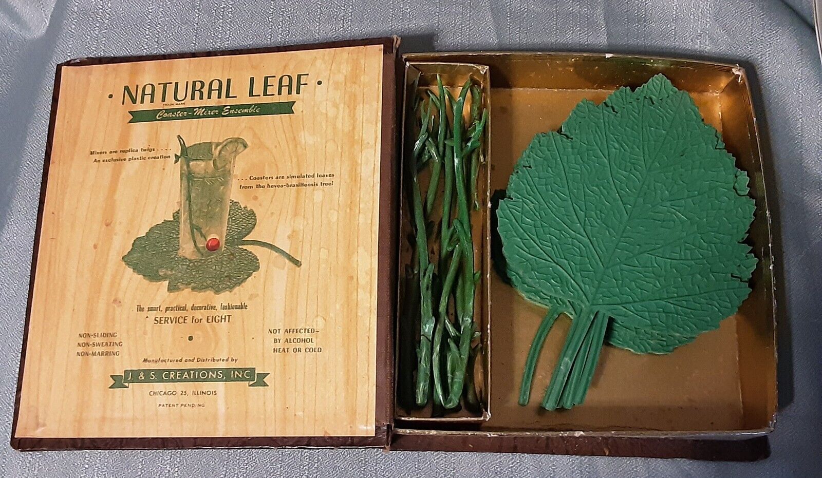 Vintage Natural Elegance By Irving Stone, Leaf Coaster Mixer Ensemble W/Box