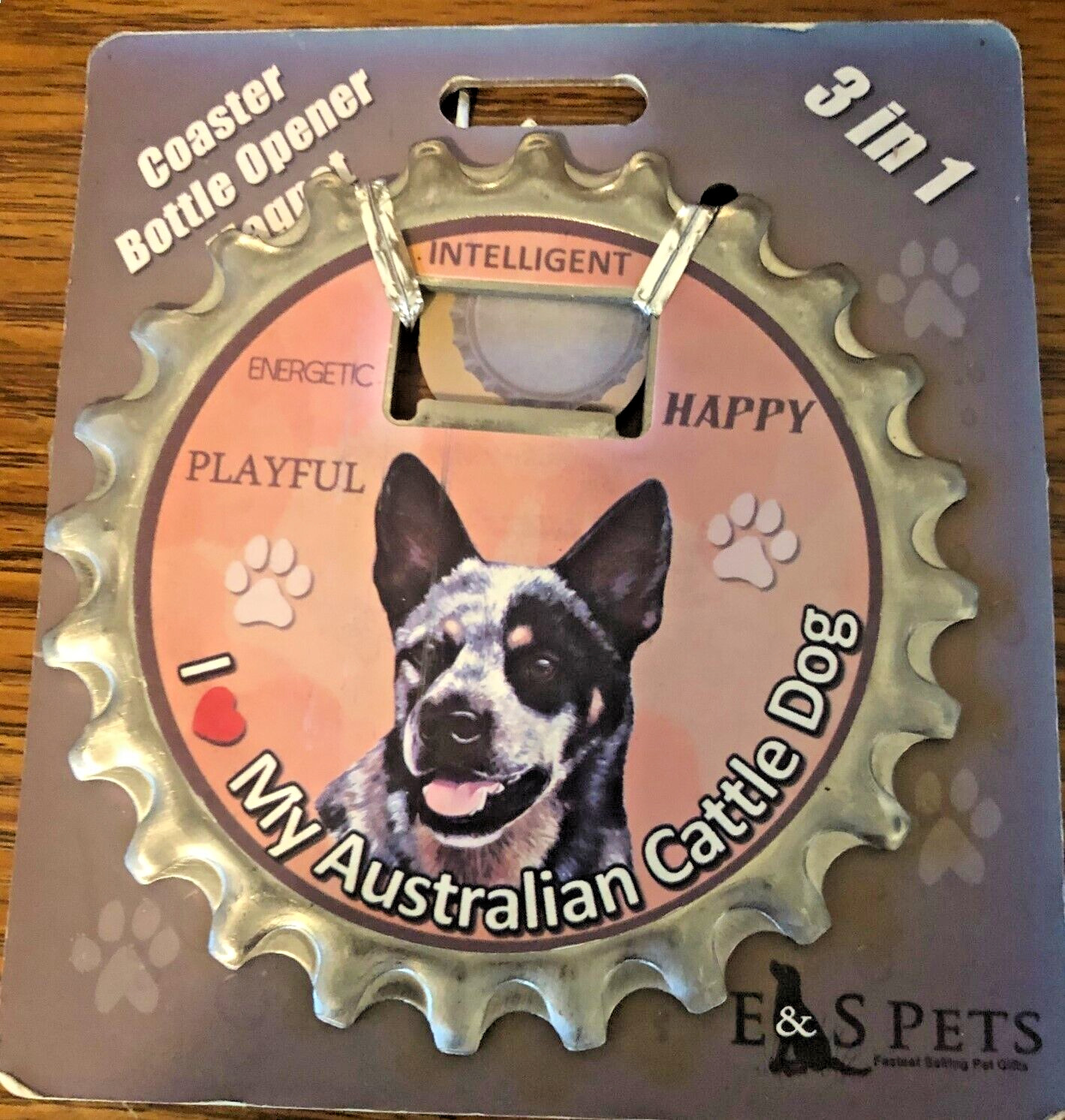 NWT E&S Pets I Love My Australian Cattle Dog Bottle Opener, Coaster & Magnet