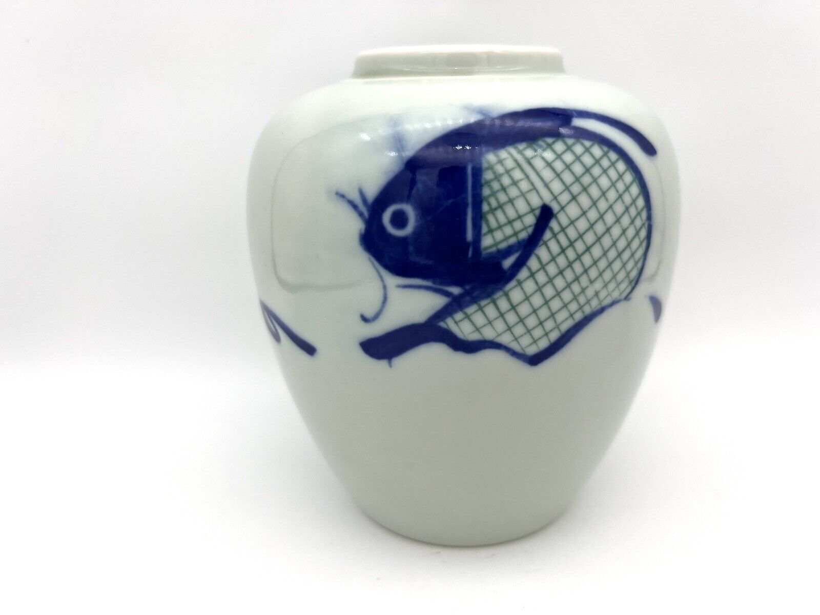 Vintage Chinese Koi Hand Painted Porcelain Vase