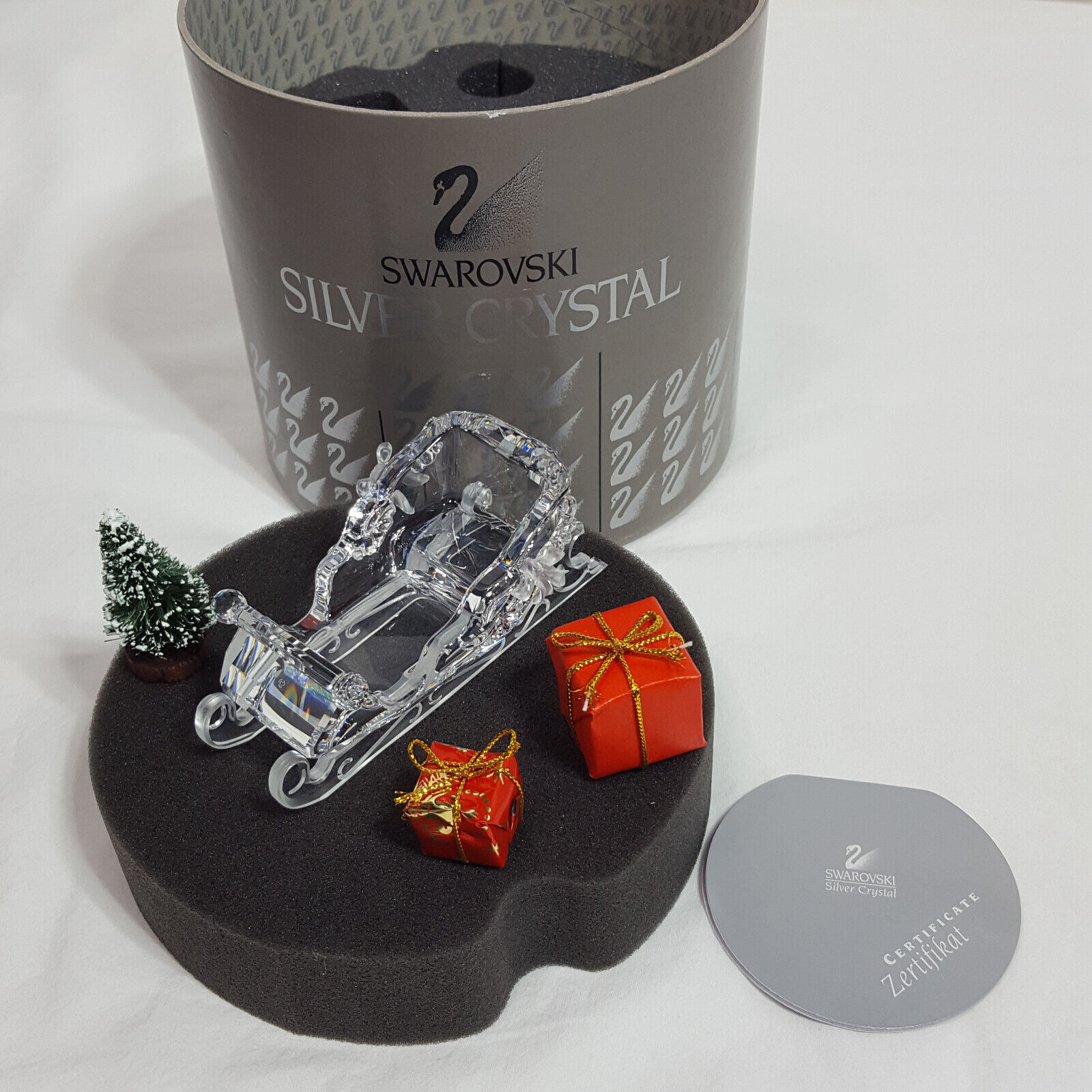Swarovski Silver Crystal Christmas Santa Sleigh with Presents, tree & box 205165
