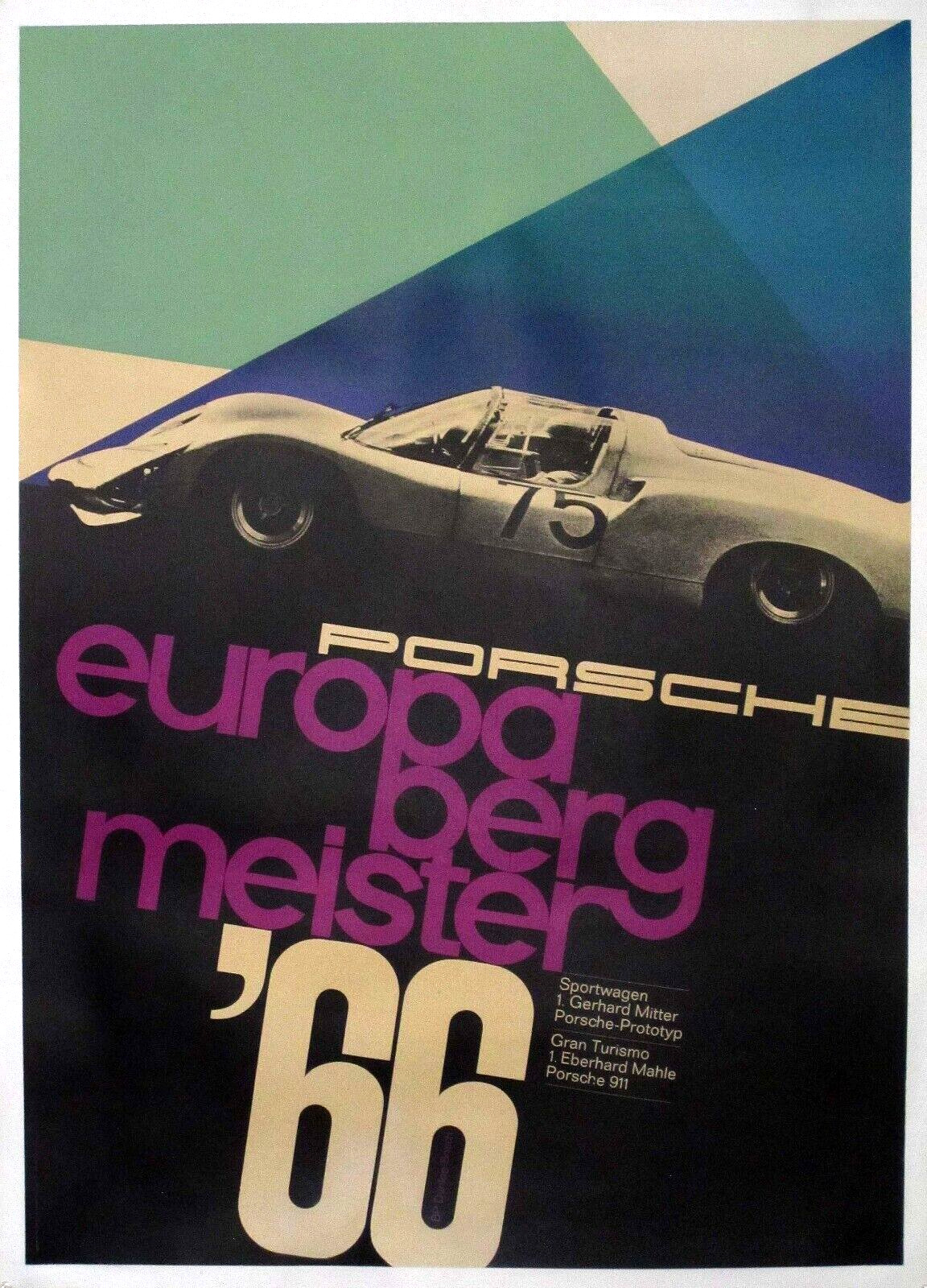 Vintage 1966 PORSCHE EUROPA BERG-MEISTER 47x33 German RACING Poster 