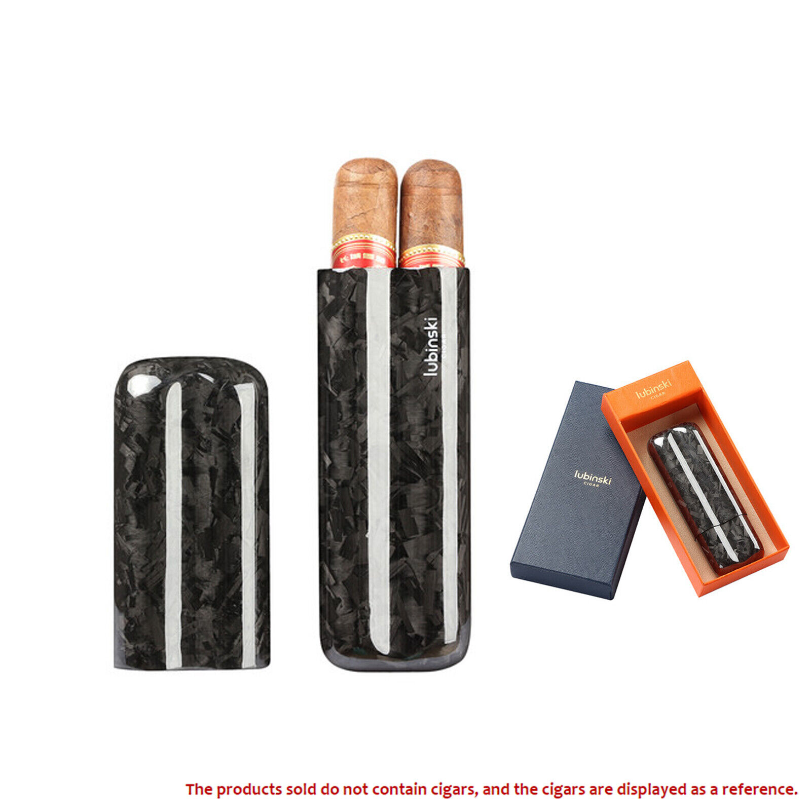 Lubinski Travel 2 Tubes Cigar Case Holder For Men Carbon Fiber Humidor Portable