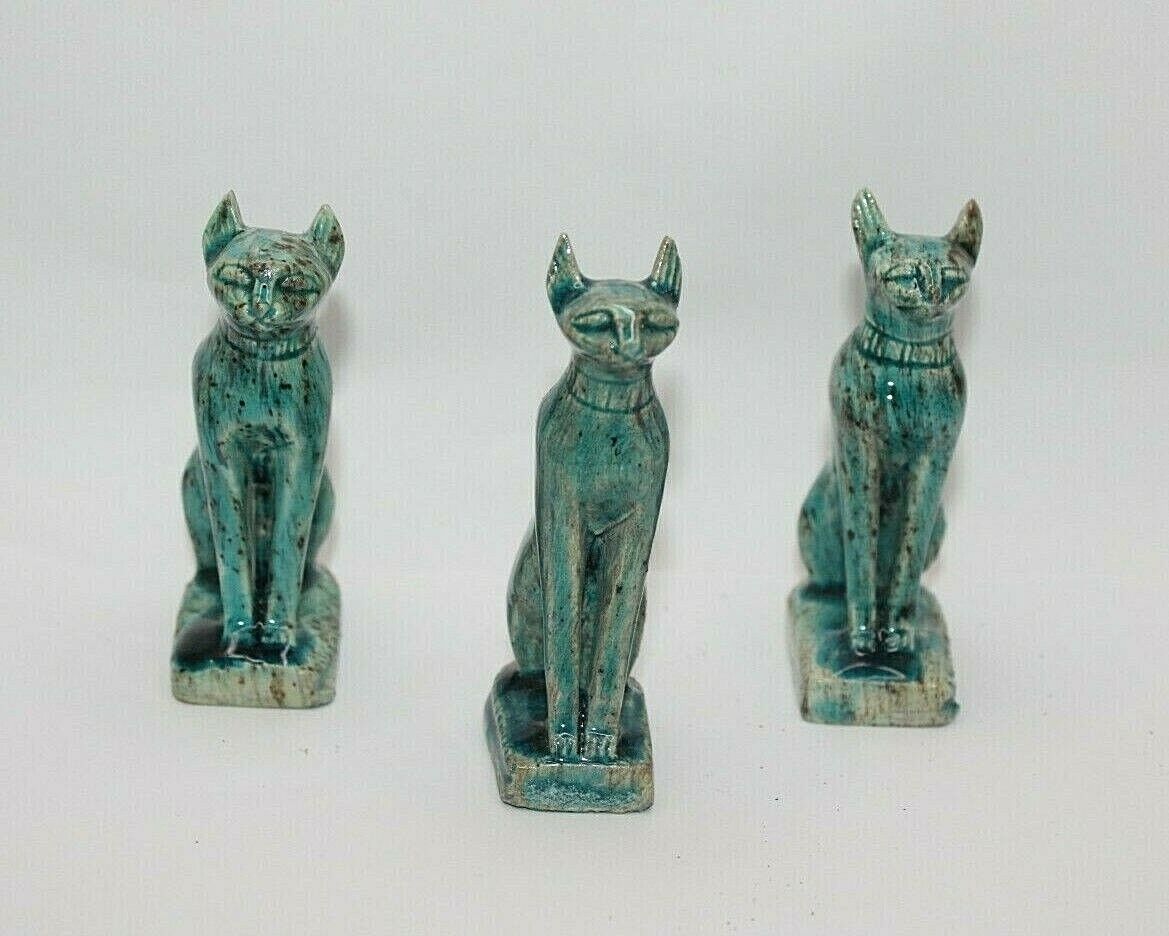 3 RARE ANCIENT EGYPTIAN ANTIQUE Bastet  Cat Bast Statue Stone Egypt History