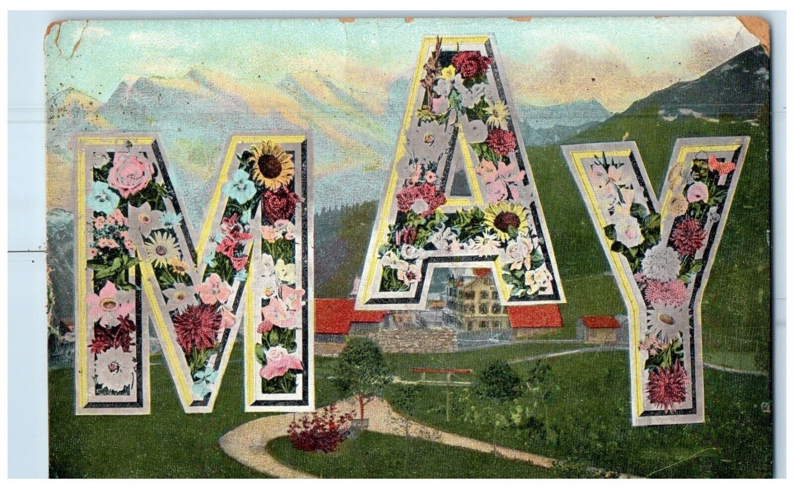 c1910's May Flowers Name Large Numbers Unposted Antique Postcard