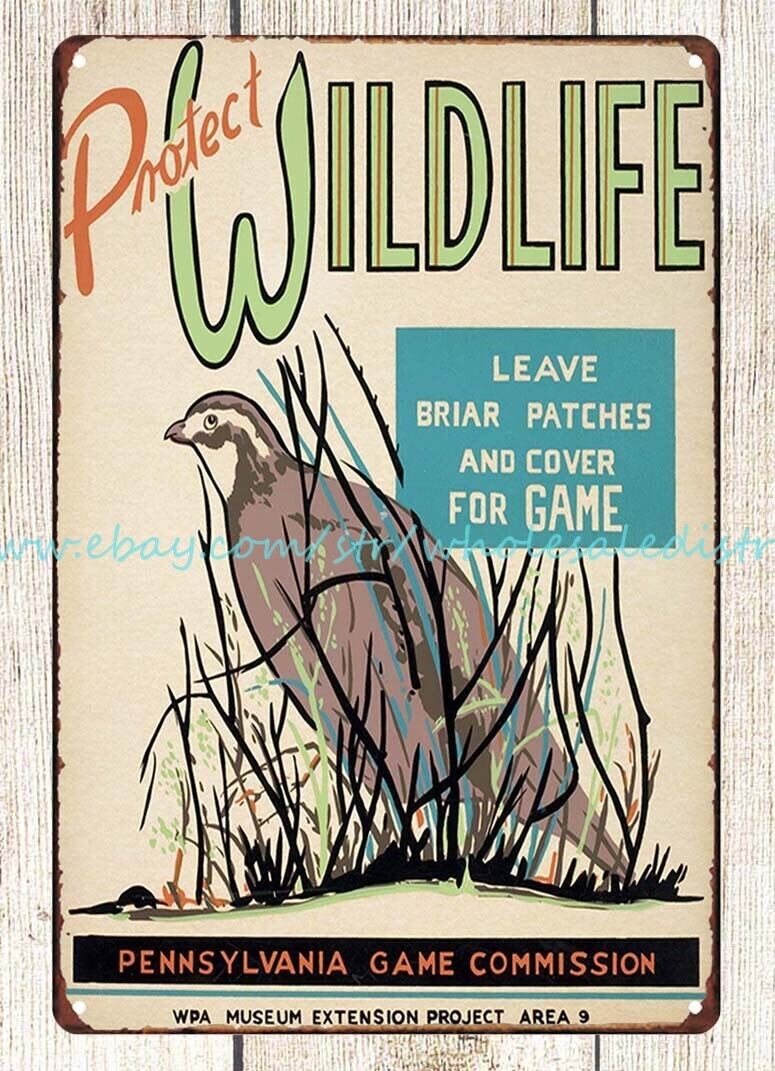 1930s PA Game Commission Protect Wildlife Leave Briar Patches metal tin sign