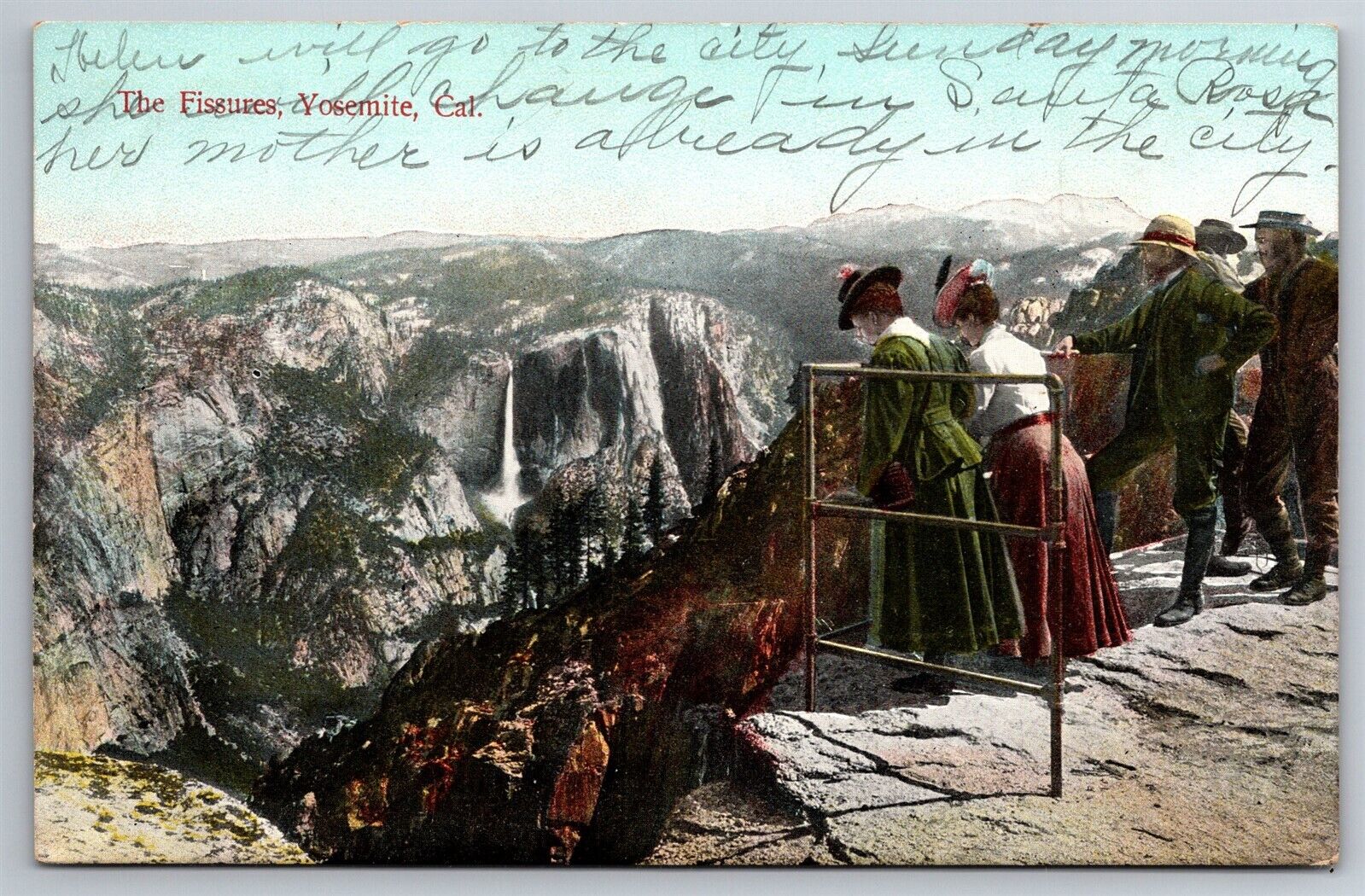 The Fissures Yosemite CA Distant Waterfall Hats C1910\'s Postcard R10
