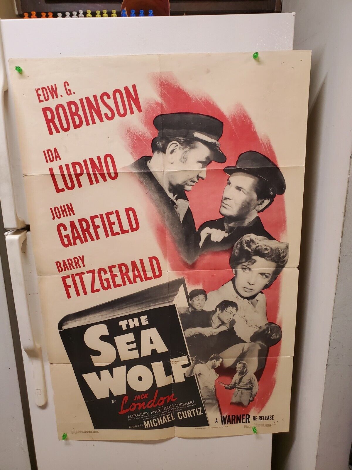 JOHN GARFIELD EDWARD. G ROBINSON THE SEA WOLF RE1950S 27X41 POSTER  MP339