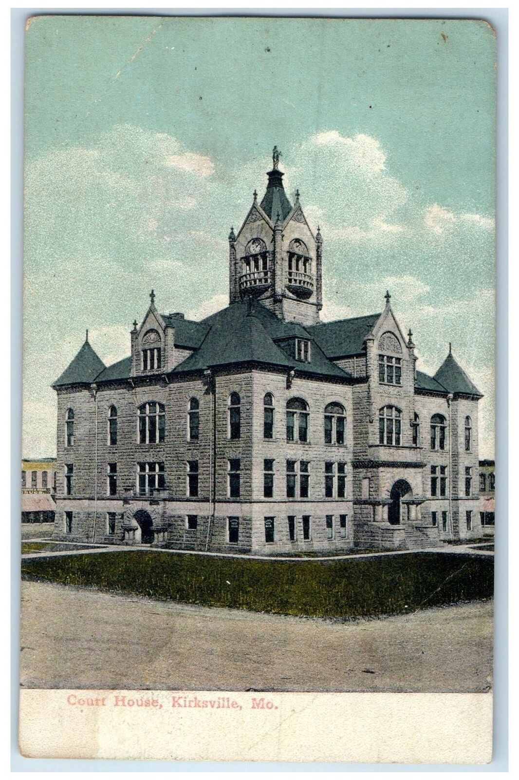 1914 Court House Building Tower Dirt Road Steps Kirksville Missouri MO Postcard