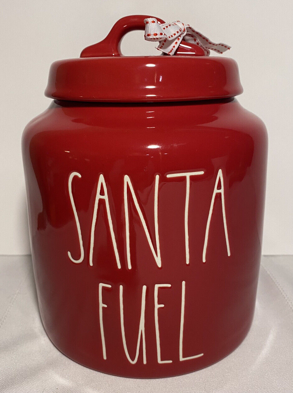 Rae Dunn Christmas Red SANTA FUEL Canister Cookie Jar with Lid NEW