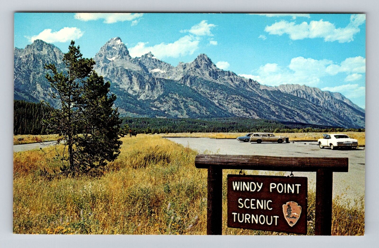 Grand Teton National Park, Windy Point, Scenic Turnout, Antique Vintage Postcard