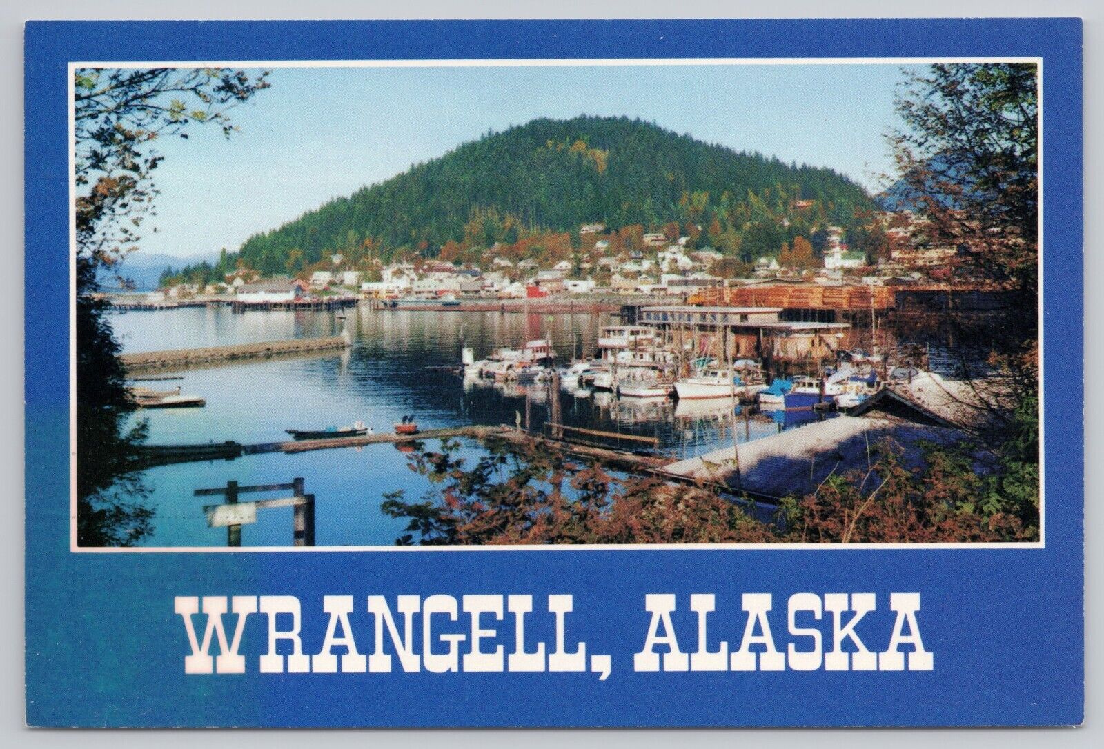 Wrangell Alaska, City Skyline & Harbor Port Boats, Vintage Postcard