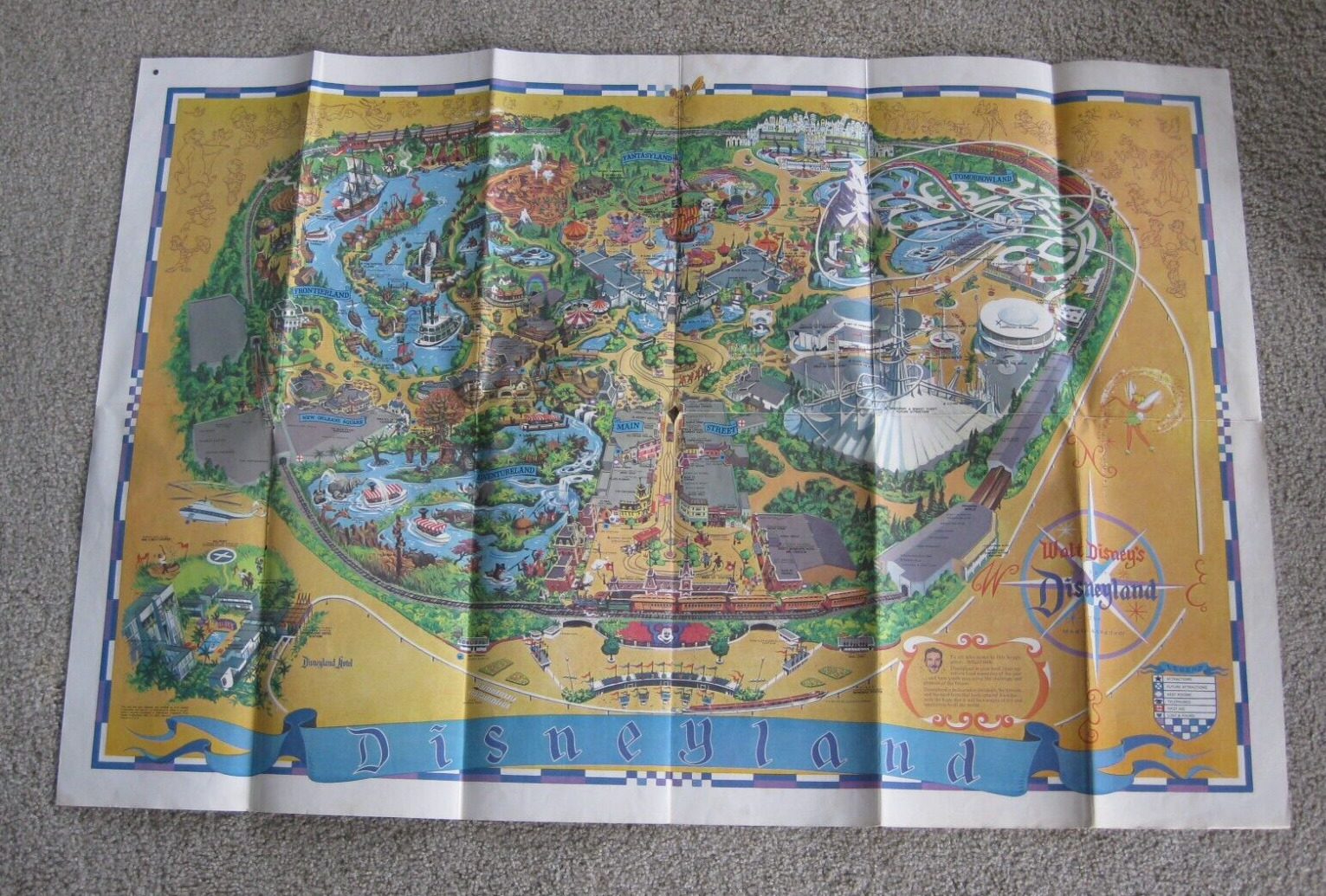 Vtg 1966 Disneyland Park Magic Kingdom Souvenir Color Map Poster Large 45\