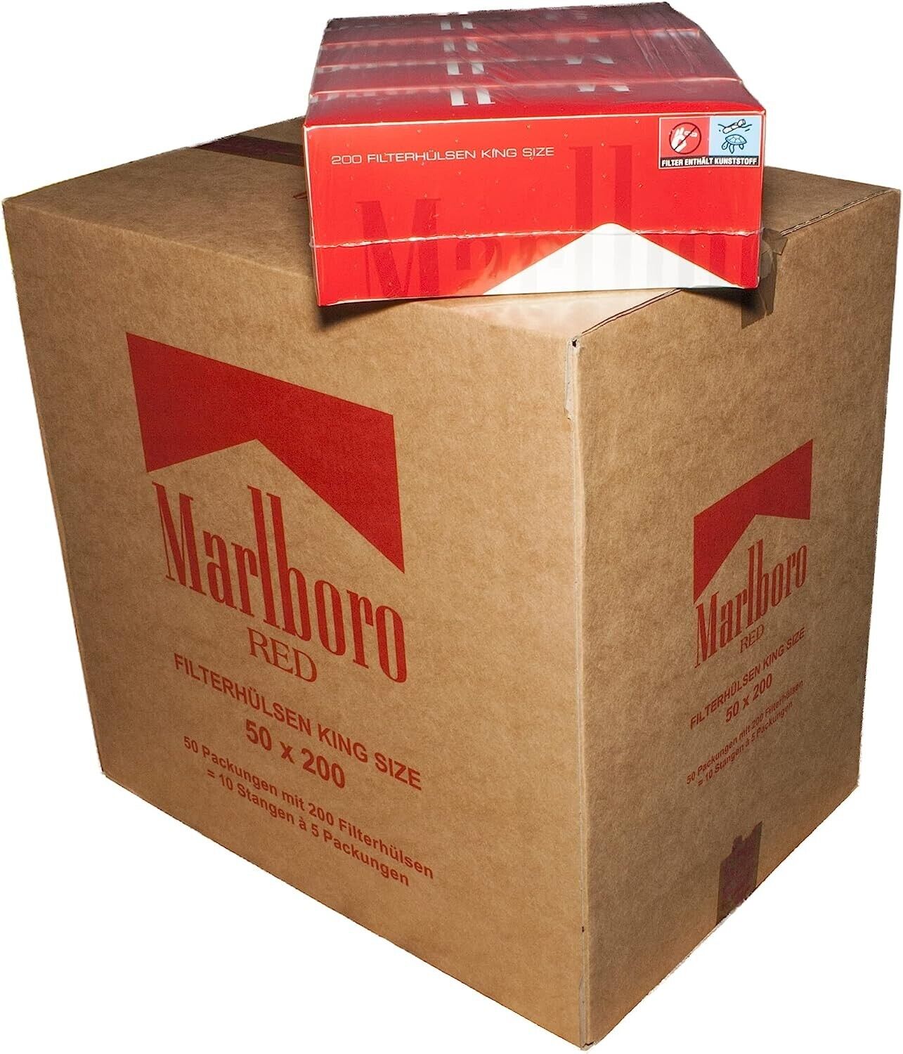 50 BOXES Marlboro Red King size cigarette tubes 50 x 200 pcs.