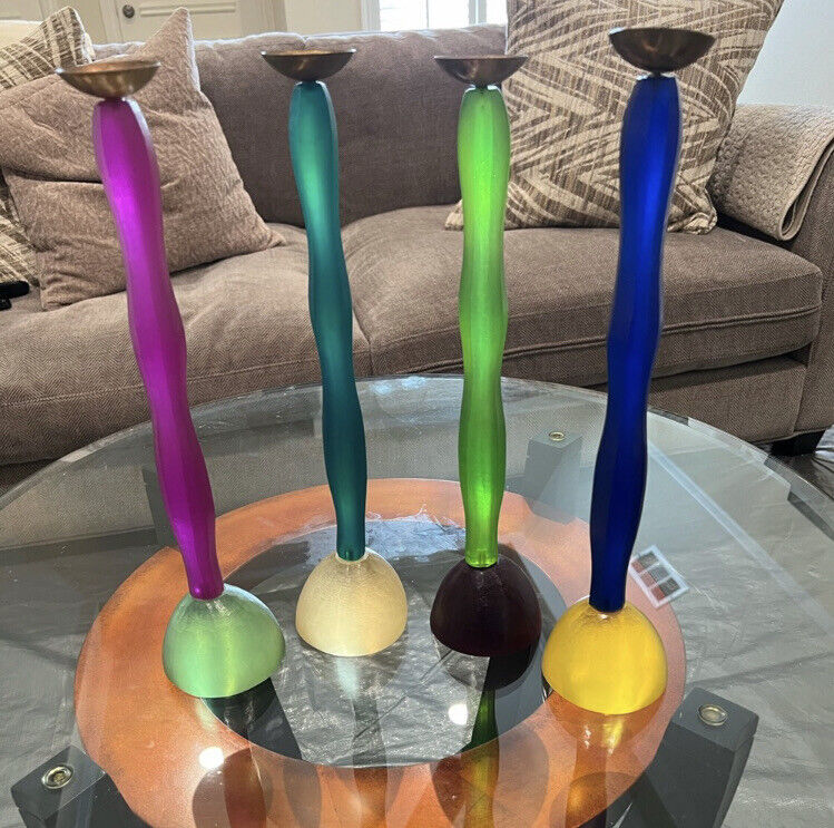FOUR (4) MIGEONE & MIGEONE SIGNED RESIN COLLECTOR’s CANDLESTICKS.