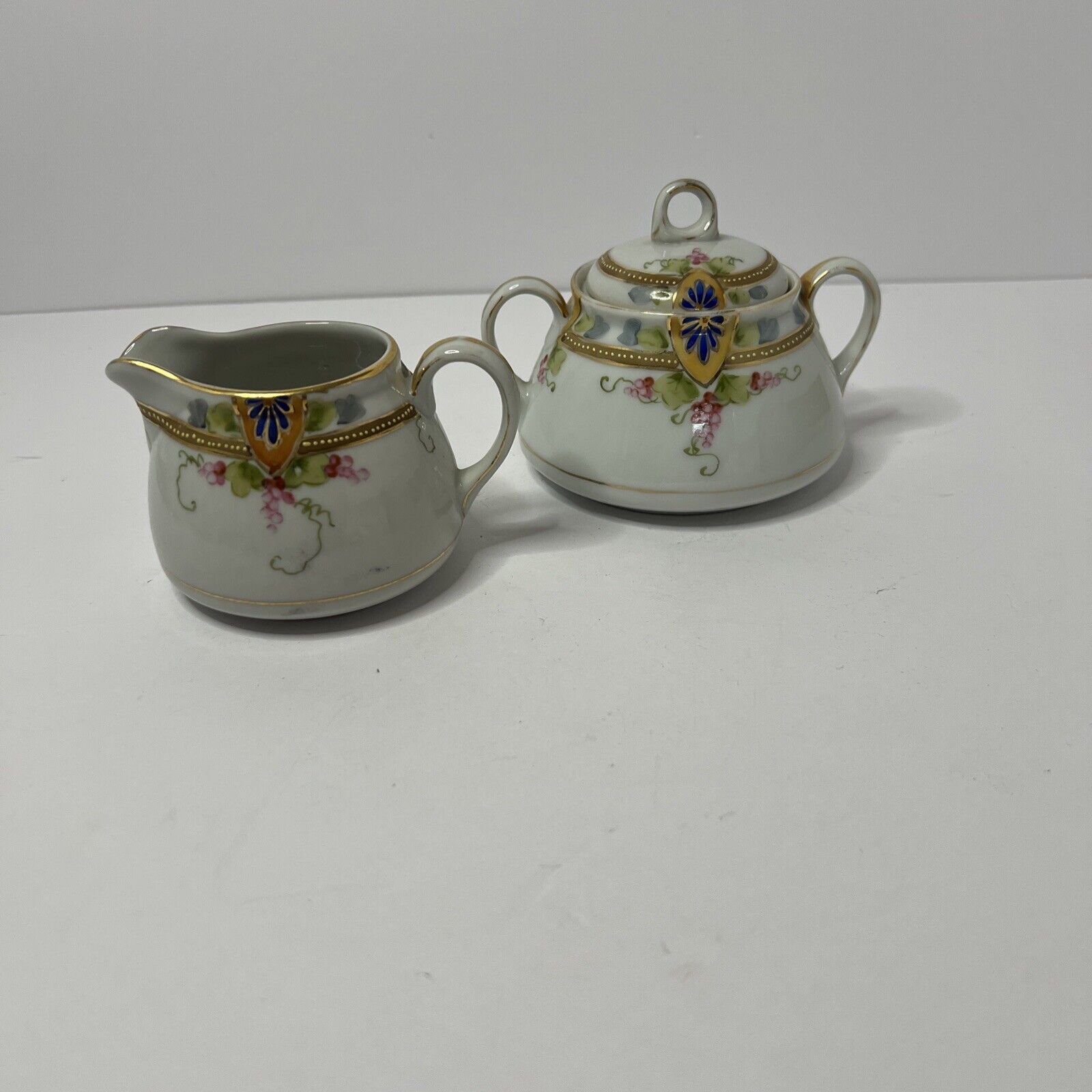 Antique Hand Painted Nippon Sugar And Creamer Set 