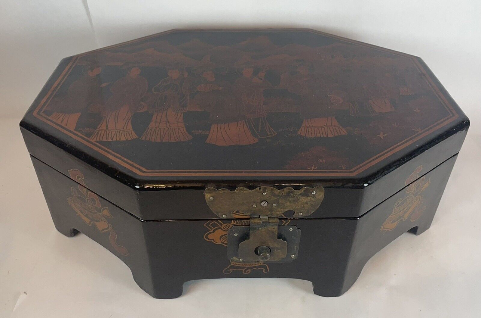 Vintage/ Antique Chinese Women Lacquer Box Large With Writing Inside