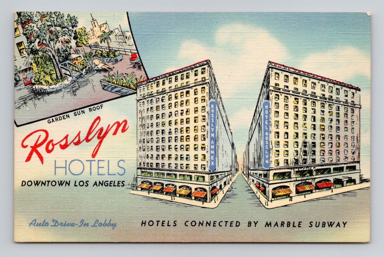Postcard Rosslyn Hotel Los Angeles California CA, Vintage Linen O16