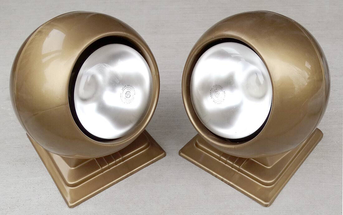 Vintage Sears Sphere-Lite Swivel Globe Pair 2 ALL GOLD Mid Century Lamp Light