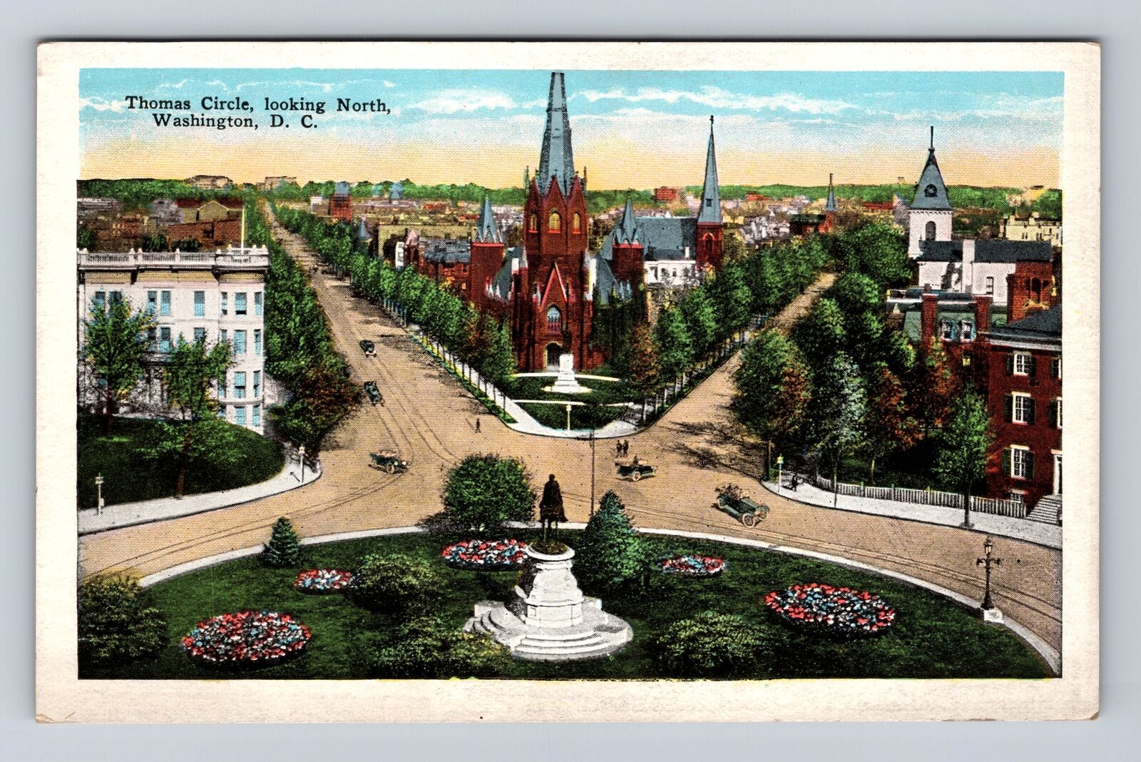 Washington DC, Thomas Circle Looking North, Antique Vintage Souvenir Postcard