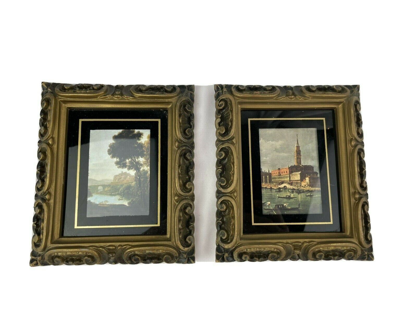 Vintage Gold Framed Italian Wall Prints Duke's Place Country Life Set of 2