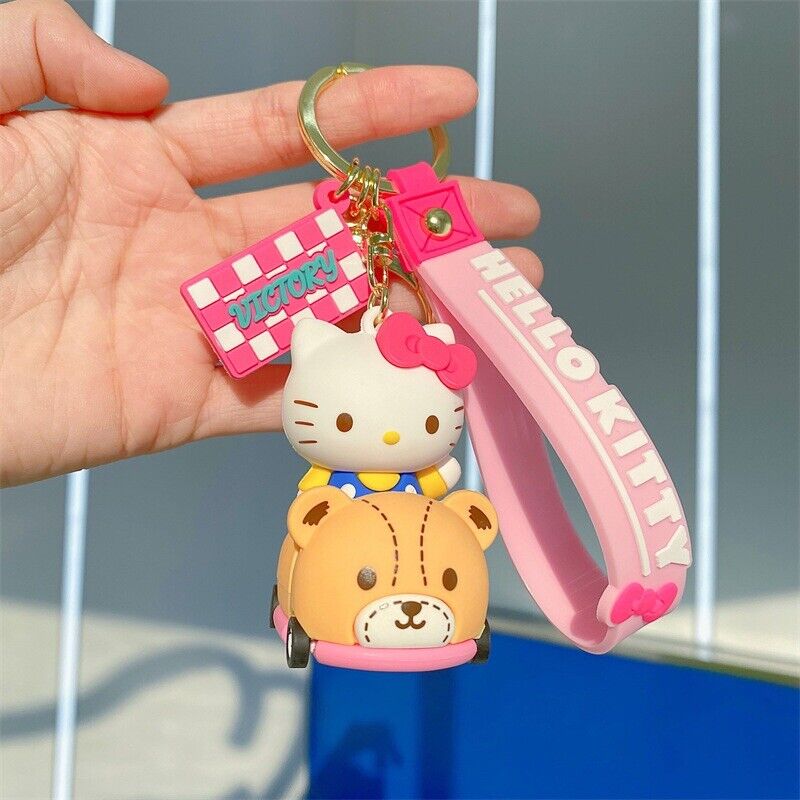 Sanrio Characters Hello Kitty On The Car Keychain 3D Figure For Backpack NEW
