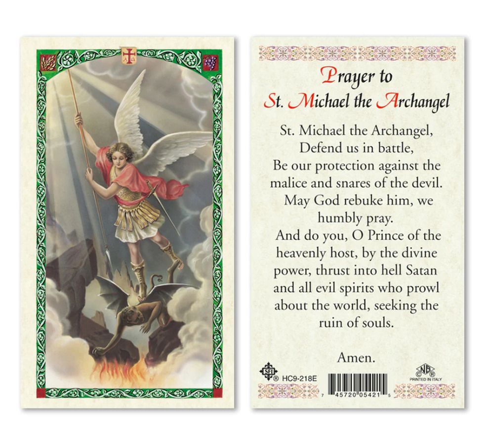 Laminated St. Michael Archangel Prayer Holy Card Defend Us in Battle Catholic