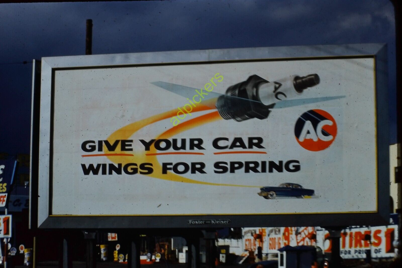1954 AC Sparkplugs Car Billboard 35mm Slide~Kodachrome Red Border Los Angeles