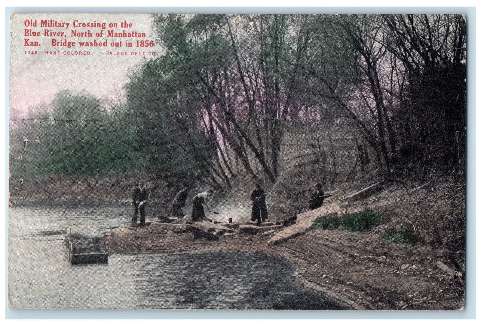 c1910\'s Old Military Crossing On The Blue River Manhattan Kansas KS Postcard
