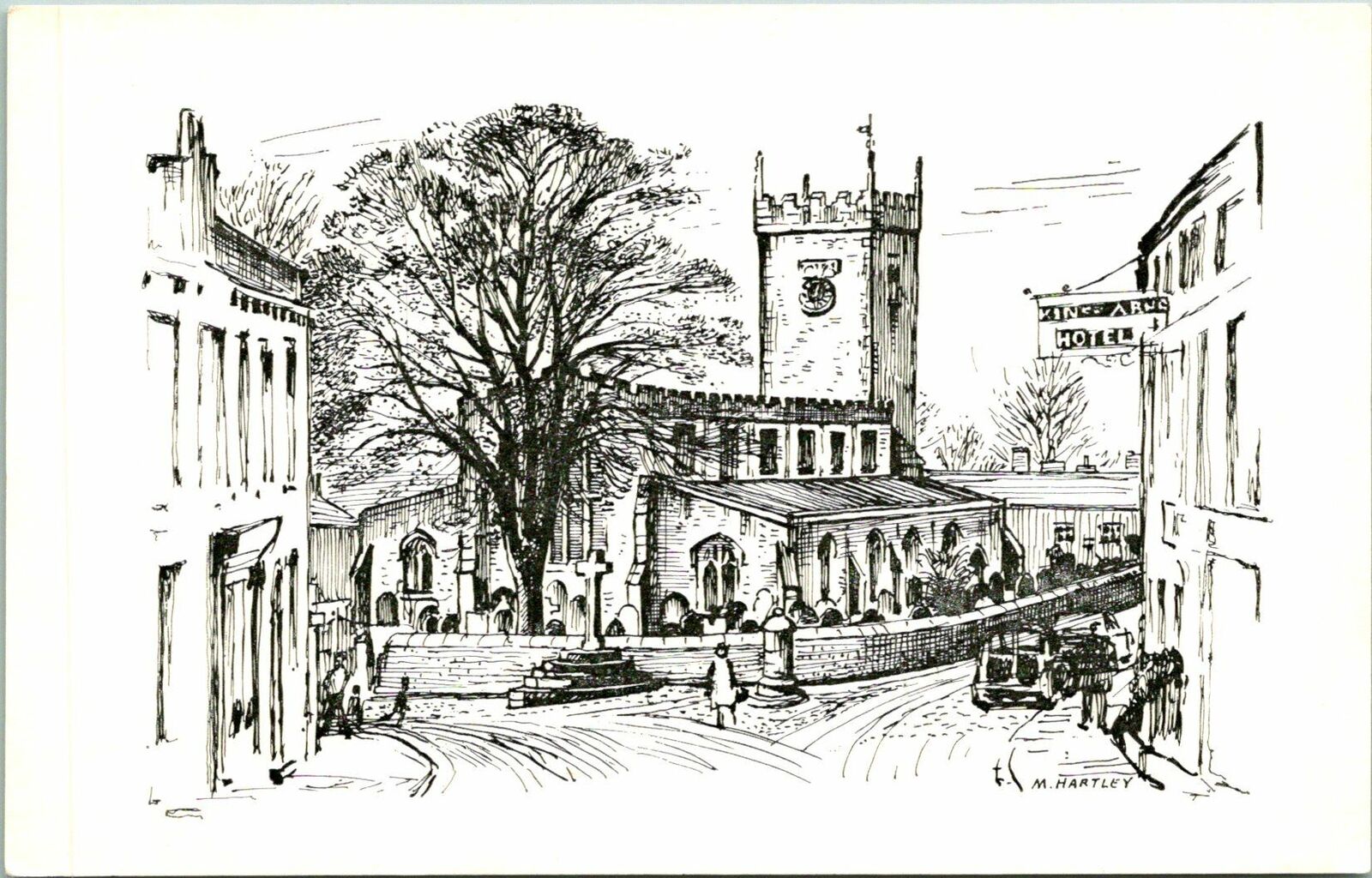 Askrigg UK St Oswald\'s Church Hand Drawn Postcard unused (25936)